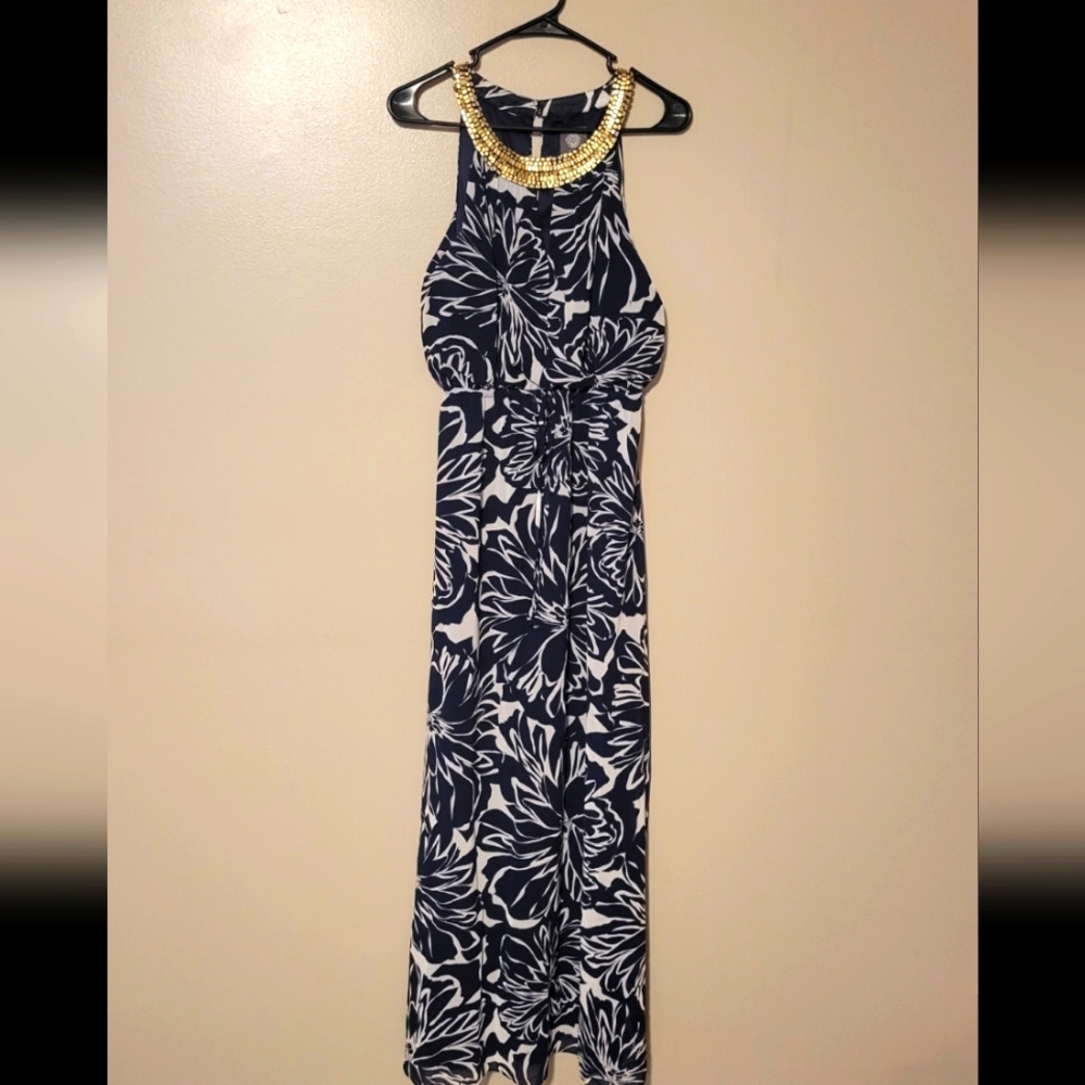 Vince Camuto Navy and White Floral Maxi Dress